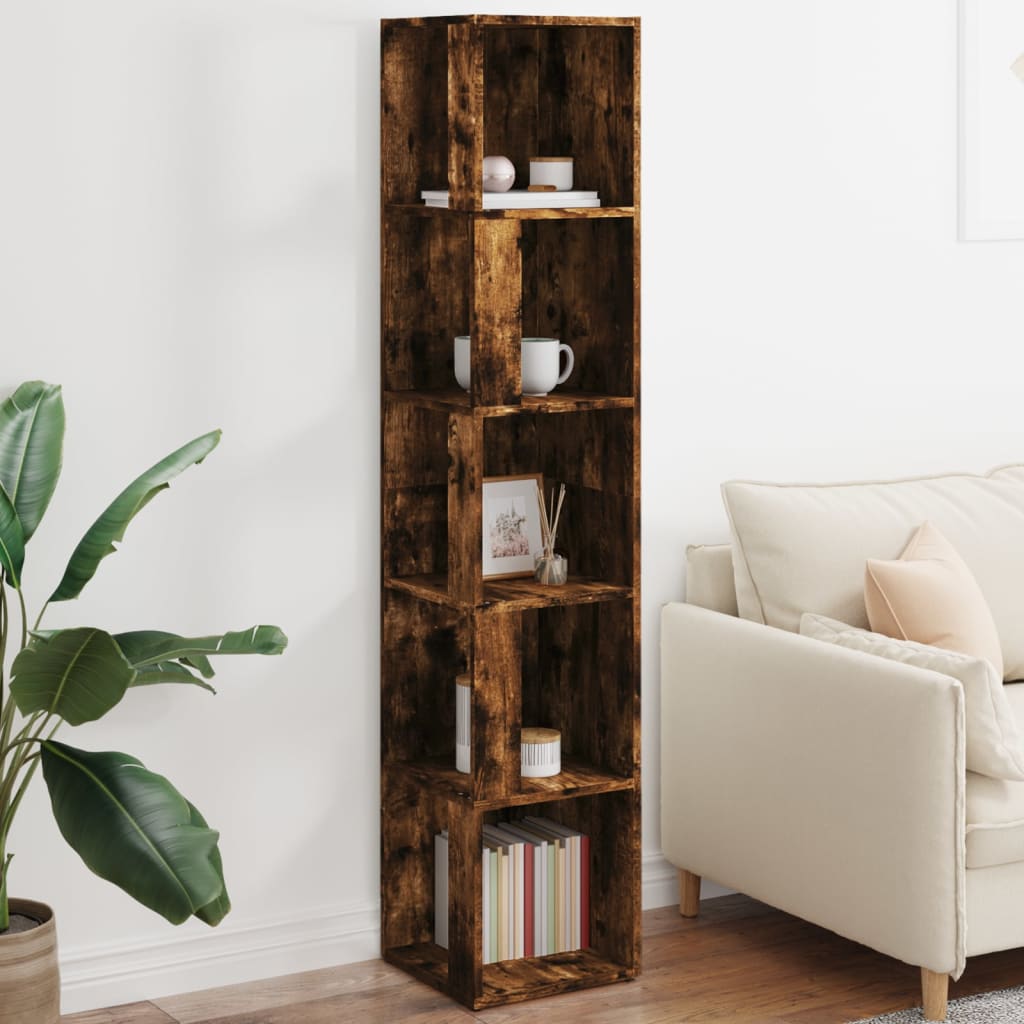 vidaXL Étagère d'angle chêne fumé 33x33x164,5 cm bois d'ingénierie