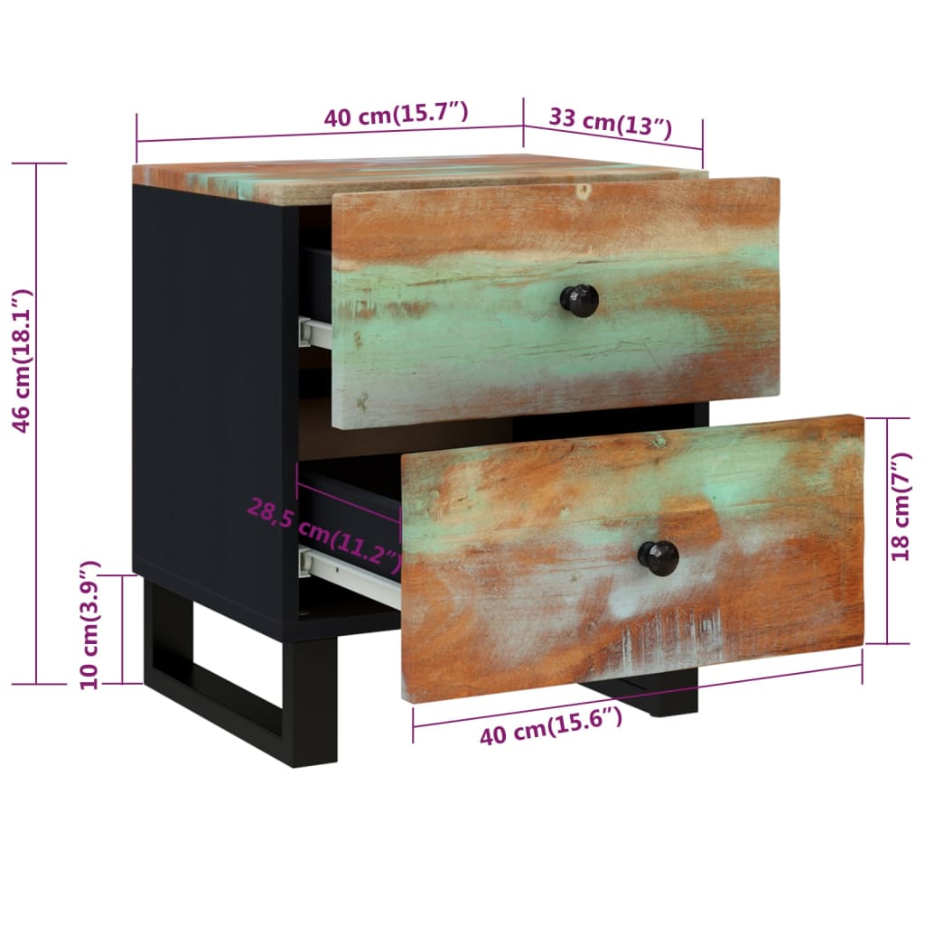 vidaXL Nachttische 2 Stk. 40x33x46 cm Altholz Massiv