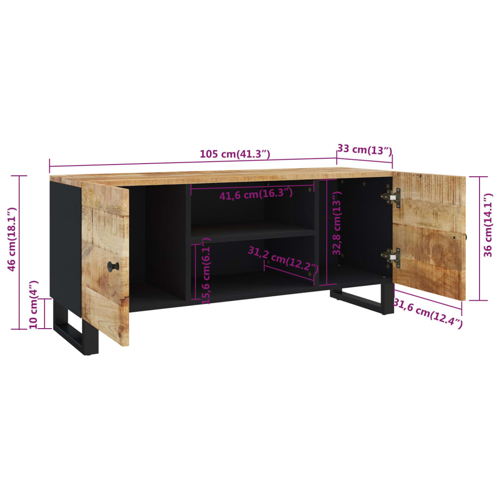 vidaXL Meuble TV 105x33x46 cm Bois de manguier massif