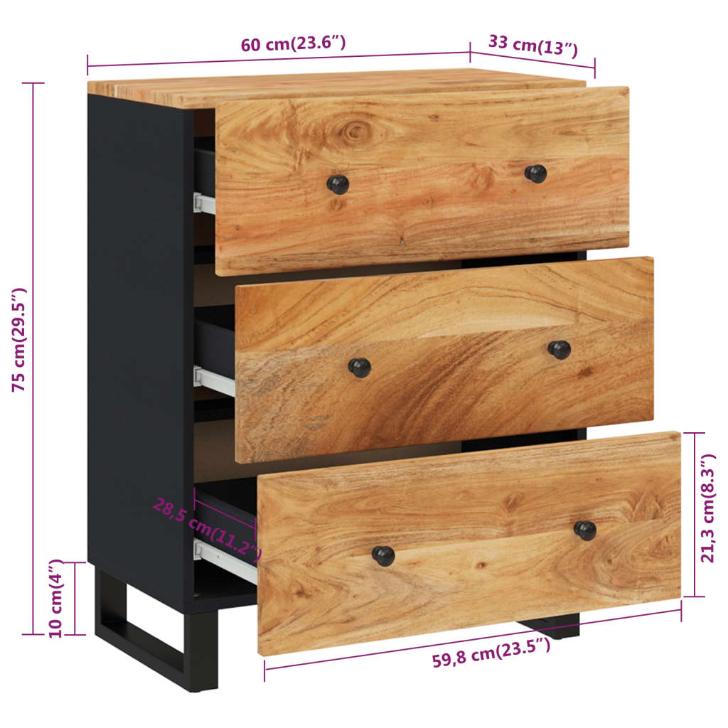vidaXL Buffet 60x33x75 cm Bois d'acacia massif