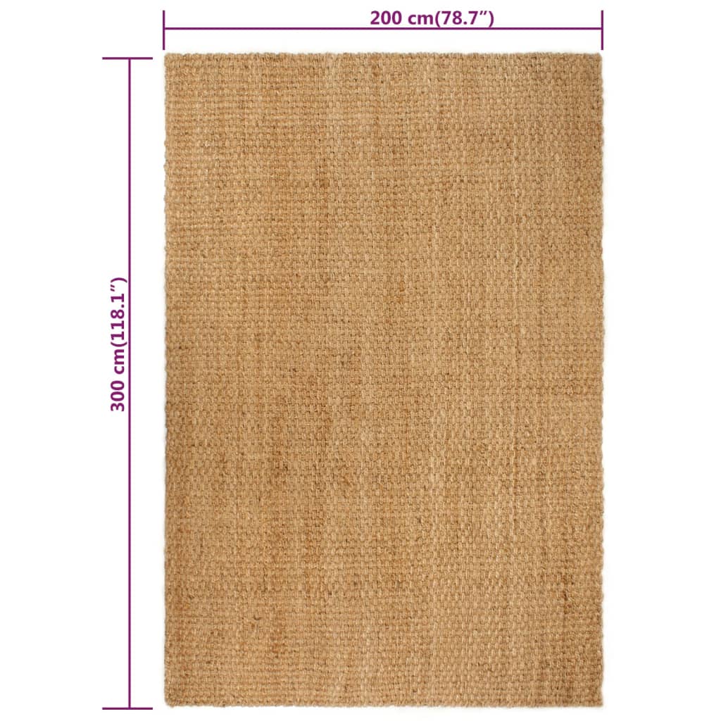 vidaXL Teppich Rechteckig Natur 200x300 cm Jute