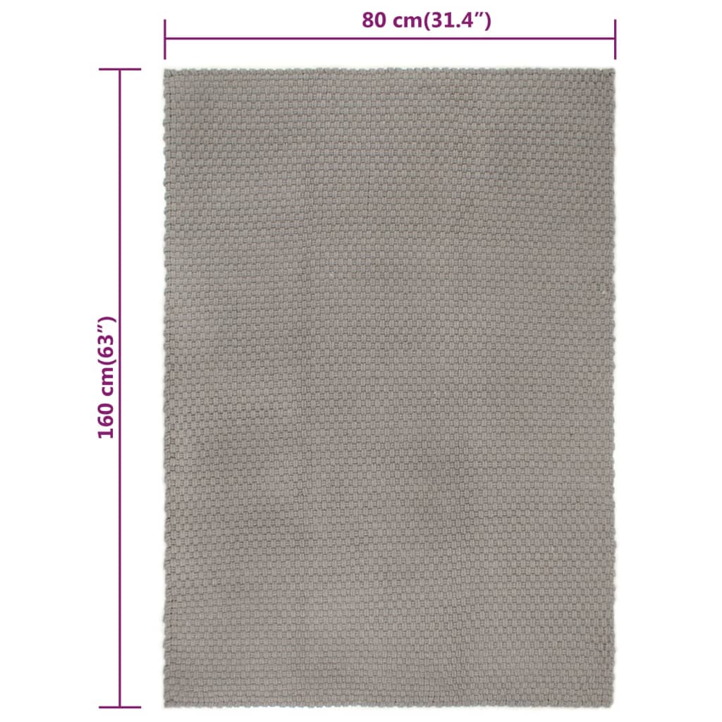 vidaXL Teppich Rechteckig Grau 80x160 cm Baumwolle