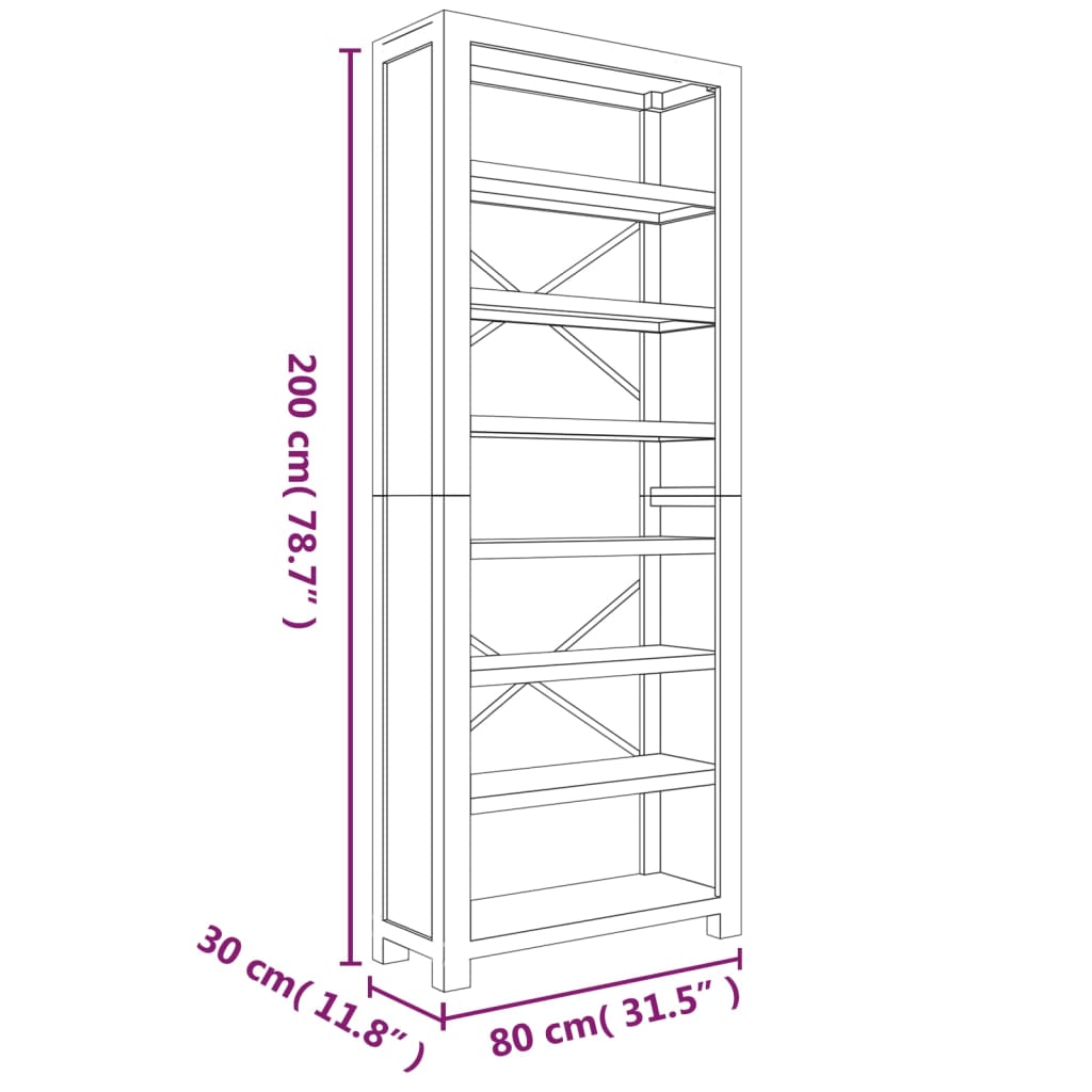 vidaXL Bibliothèque 7 étagères 80x30x200 cm Bois d'acacia massif