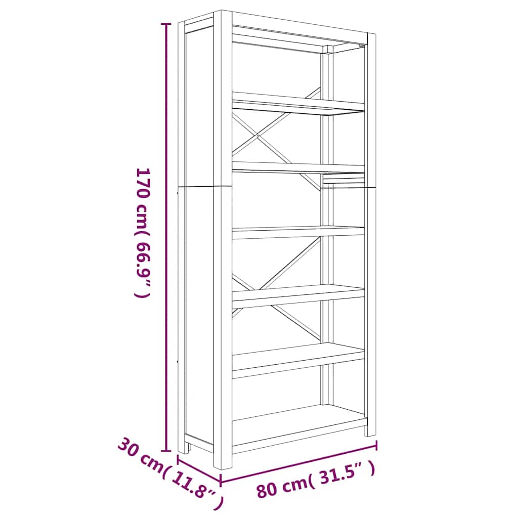 vidaXL Bibliothèque à 6 étagères 80x30x170 cm Bois d'acacia massif