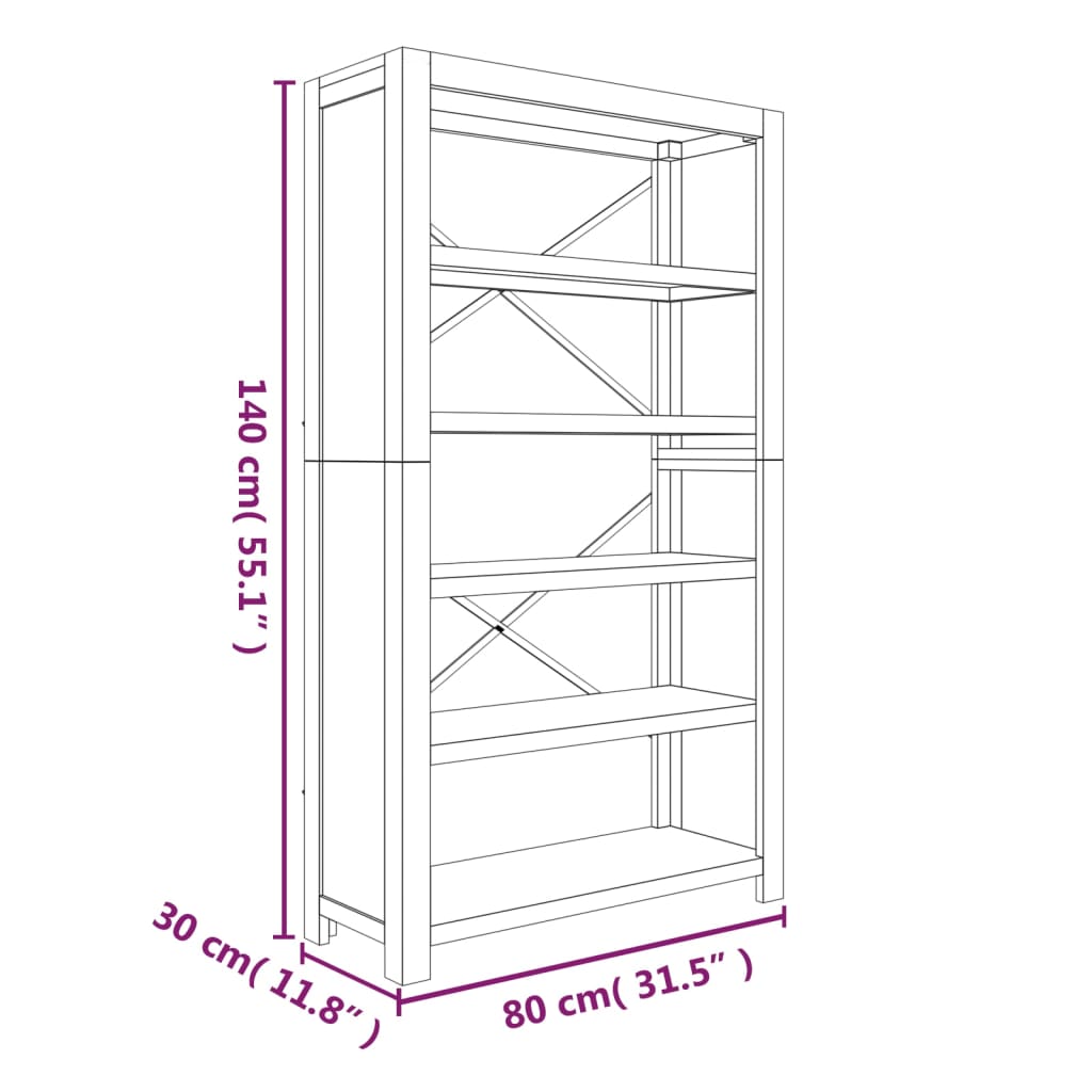 vidaXL Bücherregal 5 Böden 80x30x140 cm Massivholz Akazie