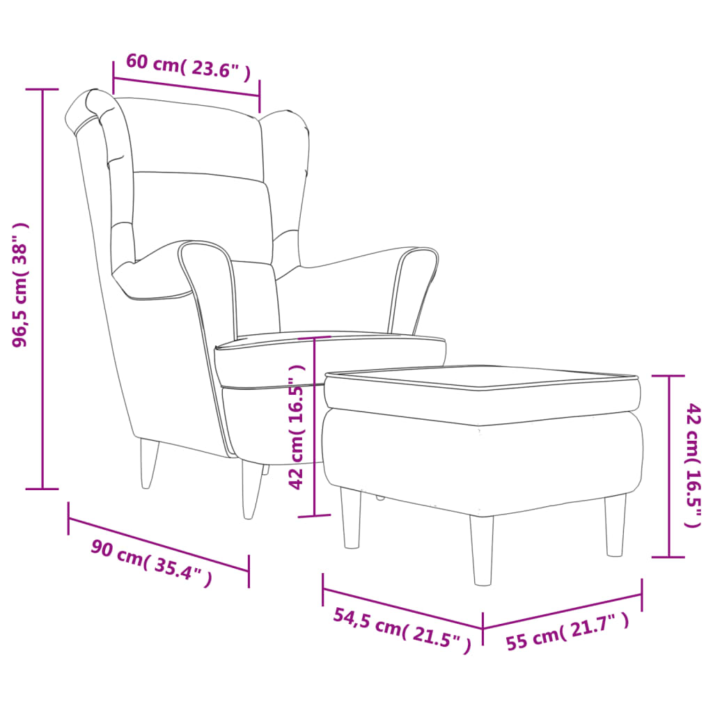 vidaXL Ohrensessel mit Hocker Rosa Samt