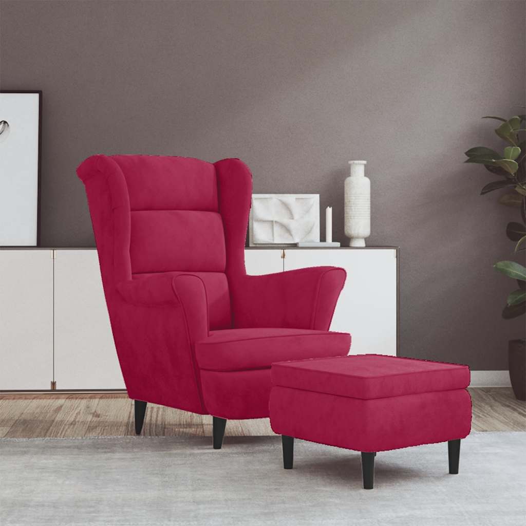 vidaXL Ohrensessel mit Hocker Weinrot Samt