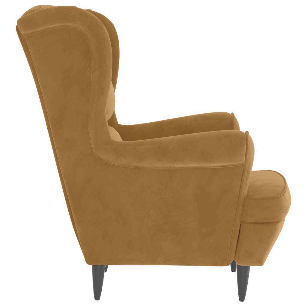 vidaXL Ohrensessel mit Hocker Braun Samt