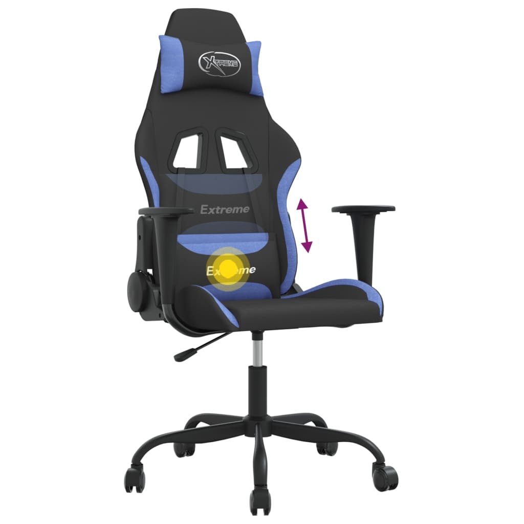 Gaming-Stuhl mit Massagefunktion Schwarz und Blau Stoff