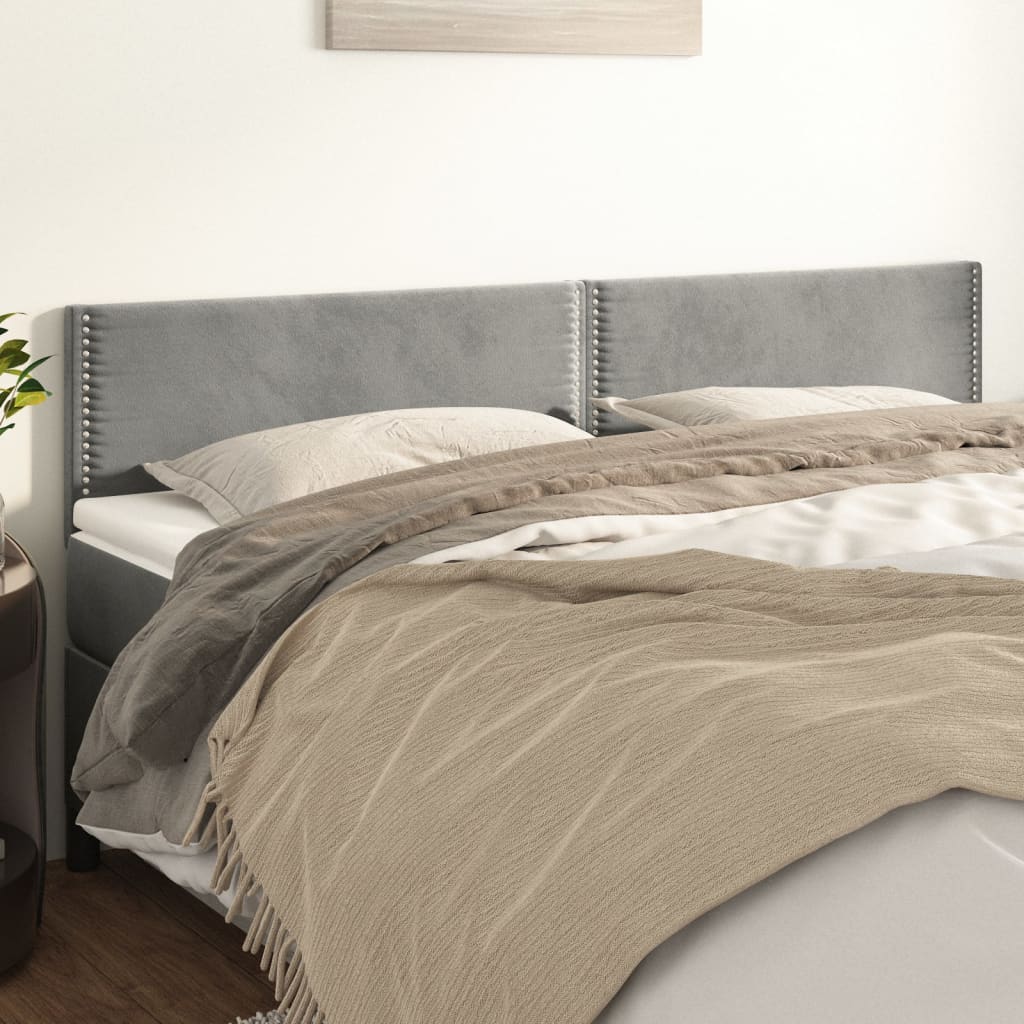 vidaXL Kopfteile 2 Stk. Hellgrau 80x5x78/88 cm Samt