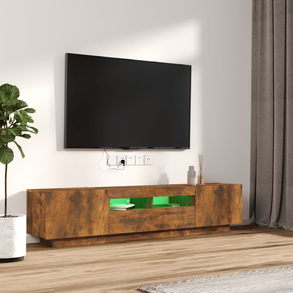 vidaXL Meuble TV 2 pcs avec lumières LED Chêne fumé Bois d'ingénierie