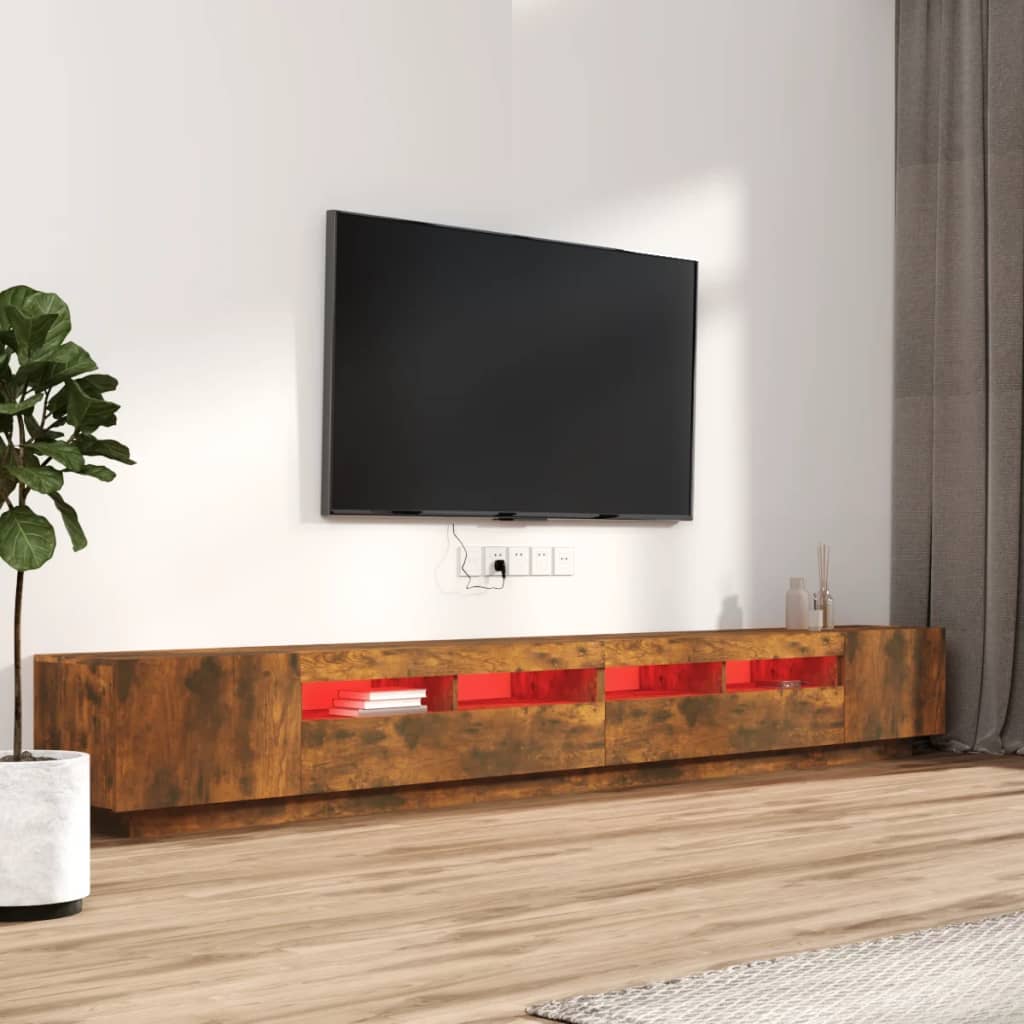 vidaXL Meuble TV 3 pcs avec lumières LED Chêne fumé Bois d'ingénierie