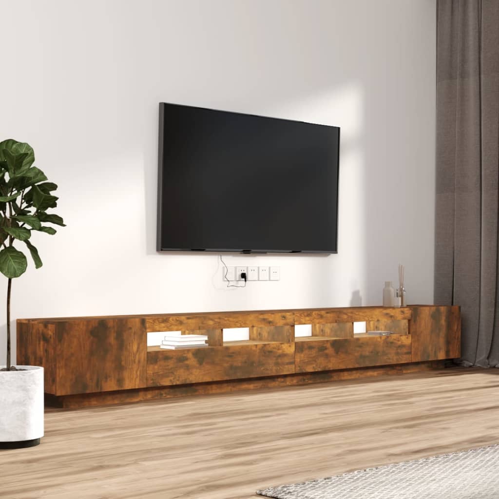 vidaXL Meuble TV 3 pcs avec lumières LED Chêne fumé Bois d'ingénierie