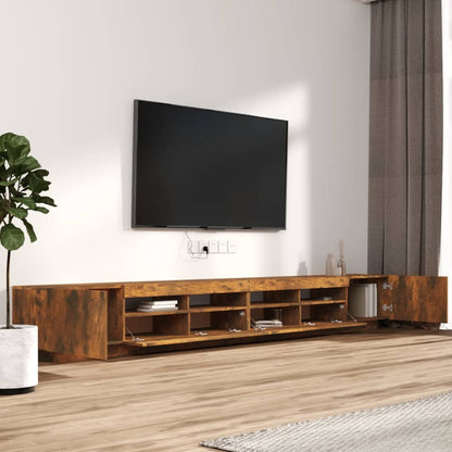 vidaXL Meuble TV 3 pcs avec lumières LED Chêne fumé Bois d'ingénierie