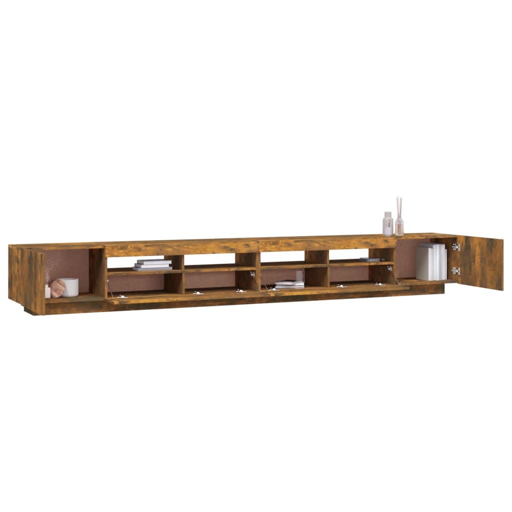 vidaXL Meuble TV 3 pcs avec lumières LED Chêne fumé Bois d'ingénierie