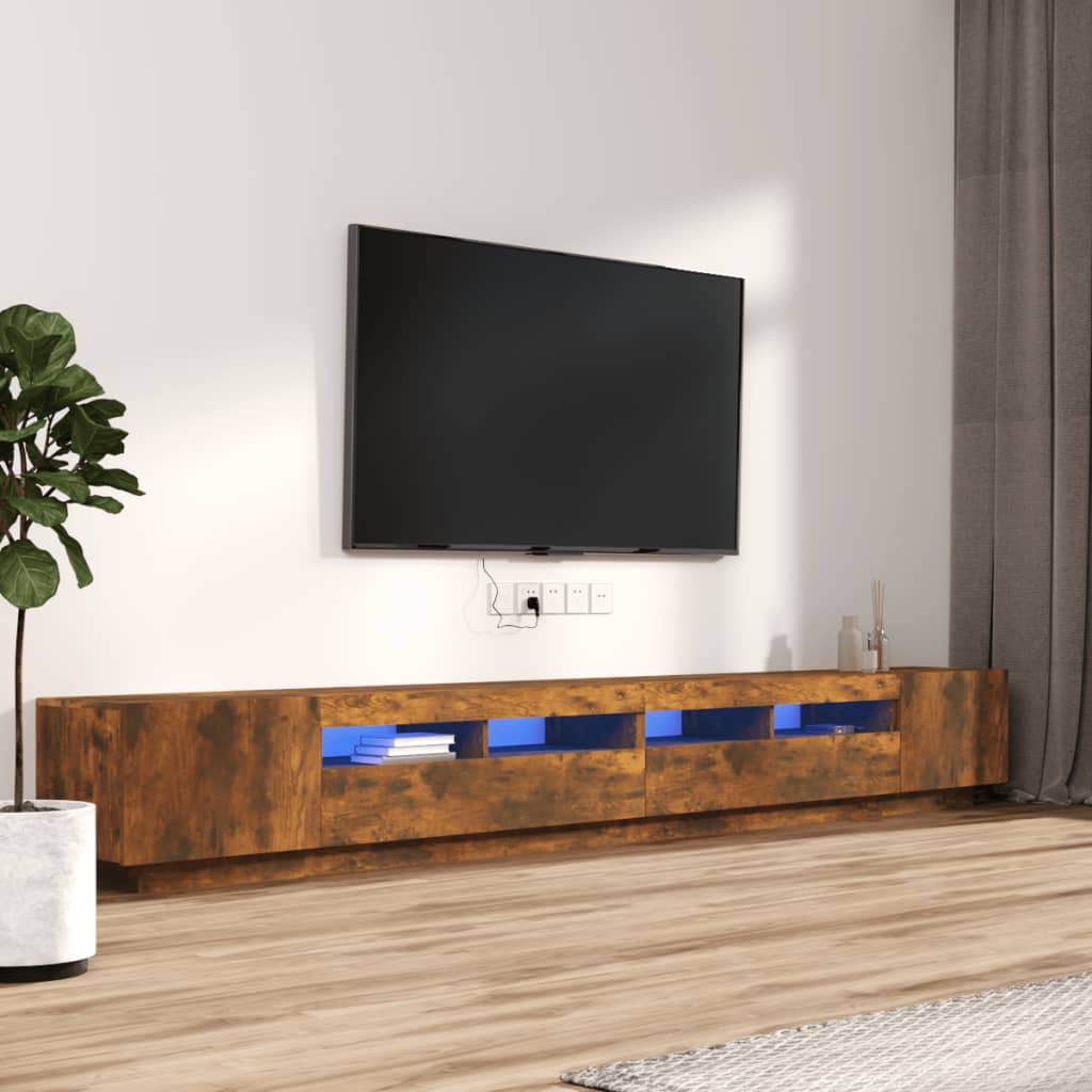 vidaXL Meuble TV 3 pcs avec lumières LED Chêne fumé Bois d'ingénierie