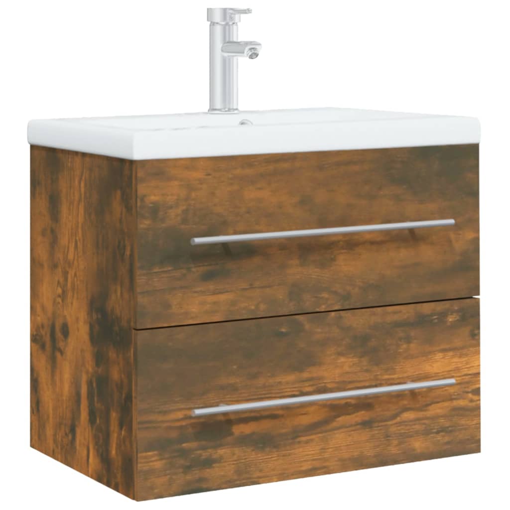 vidaXL Meuble sous-lavabo avec lavabo intégré Chêne fumé Bois d'ingénierie