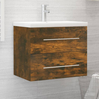 vidaXL Meuble sous-lavabo avec lavabo intégré Chêne fumé Bois d'ingénierie