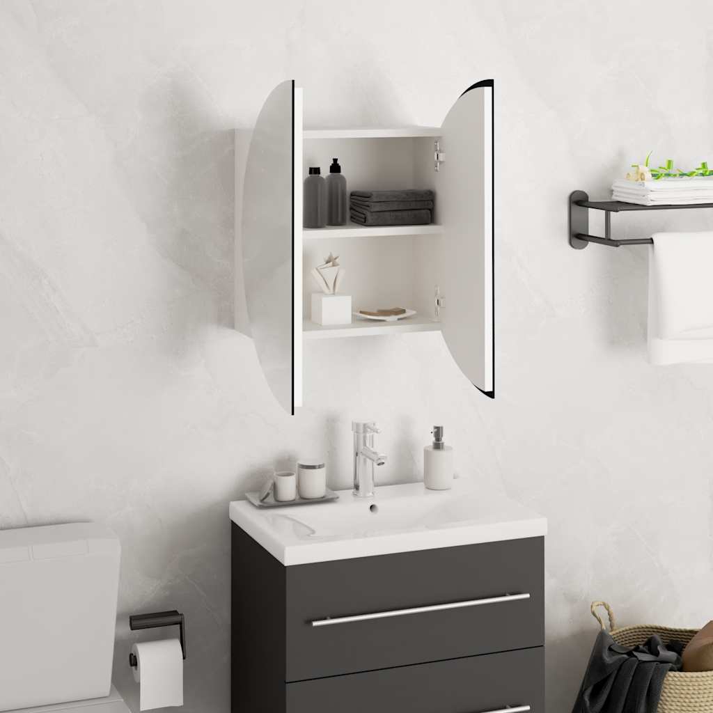 vidaXL Badezimmerschrank mit Rundem Spiegel & LED Weiß 40x40x17,5 cm