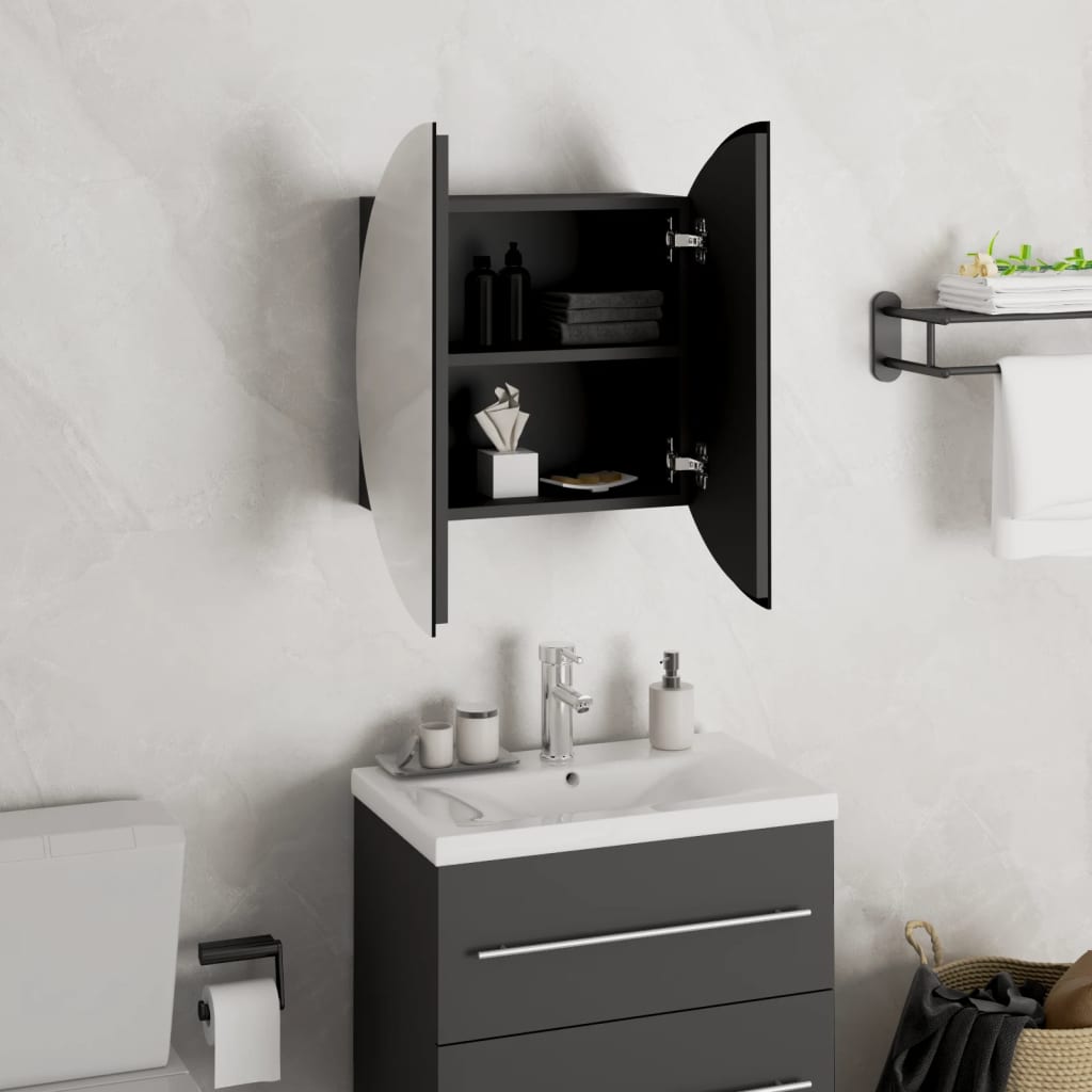 vidaXL Badezimmerschrank mit Rundem Spiegel & LED Schwarz 40x40x17,5cm