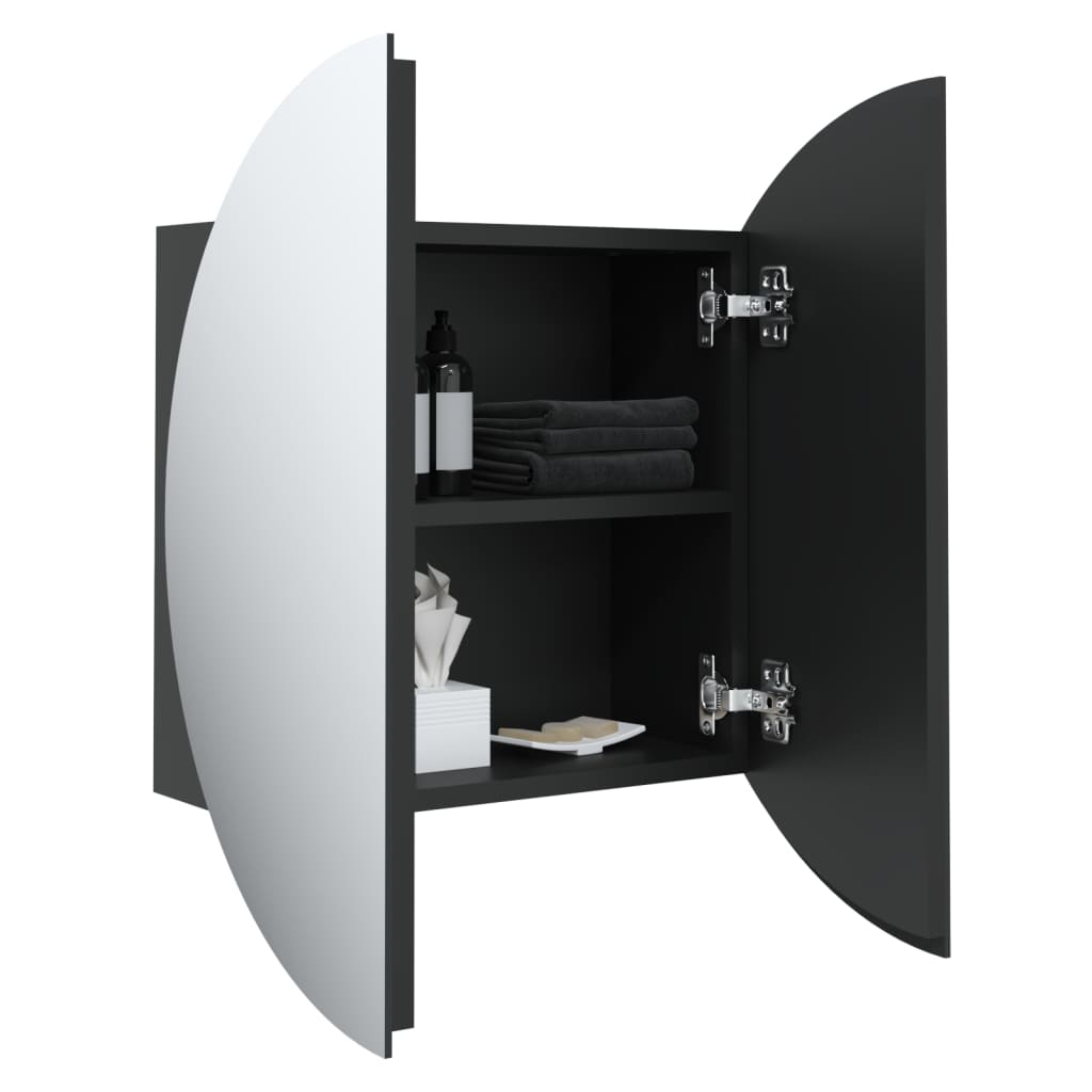 vidaXL Badezimmerschrank mit Rundem Spiegel & LED Schwarz 40x40x17,5cm