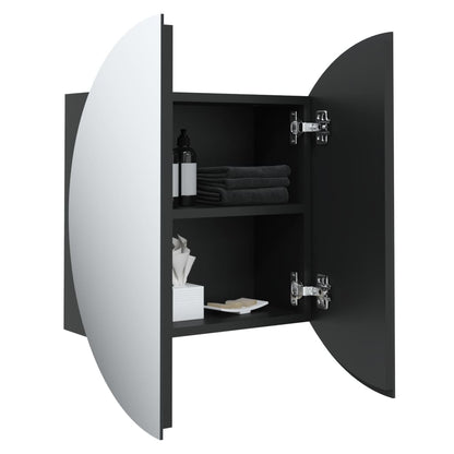vidaXL Badezimmerschrank mit Rundem Spiegel & LED Schwarz 40x40x17,5cm