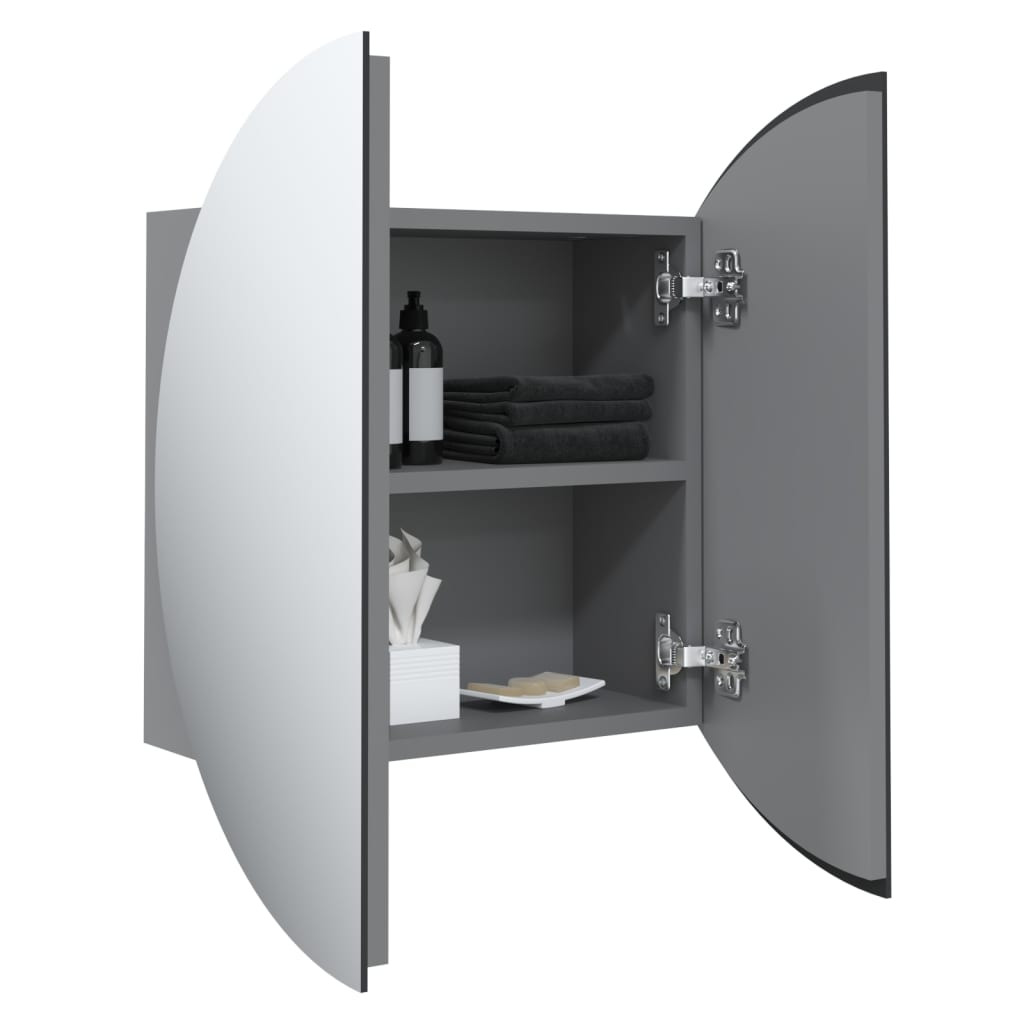 vidaXL Badezimmerschrank mit Rundem Spiegel & LED Grau 40x40x17,5 cm