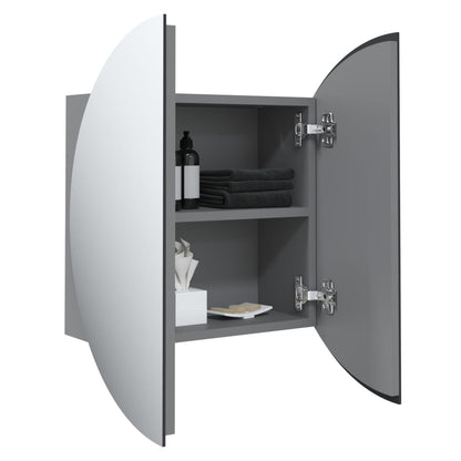 vidaXL Badezimmerschrank mit Rundem Spiegel & LED Grau 40x40x17,5 cm