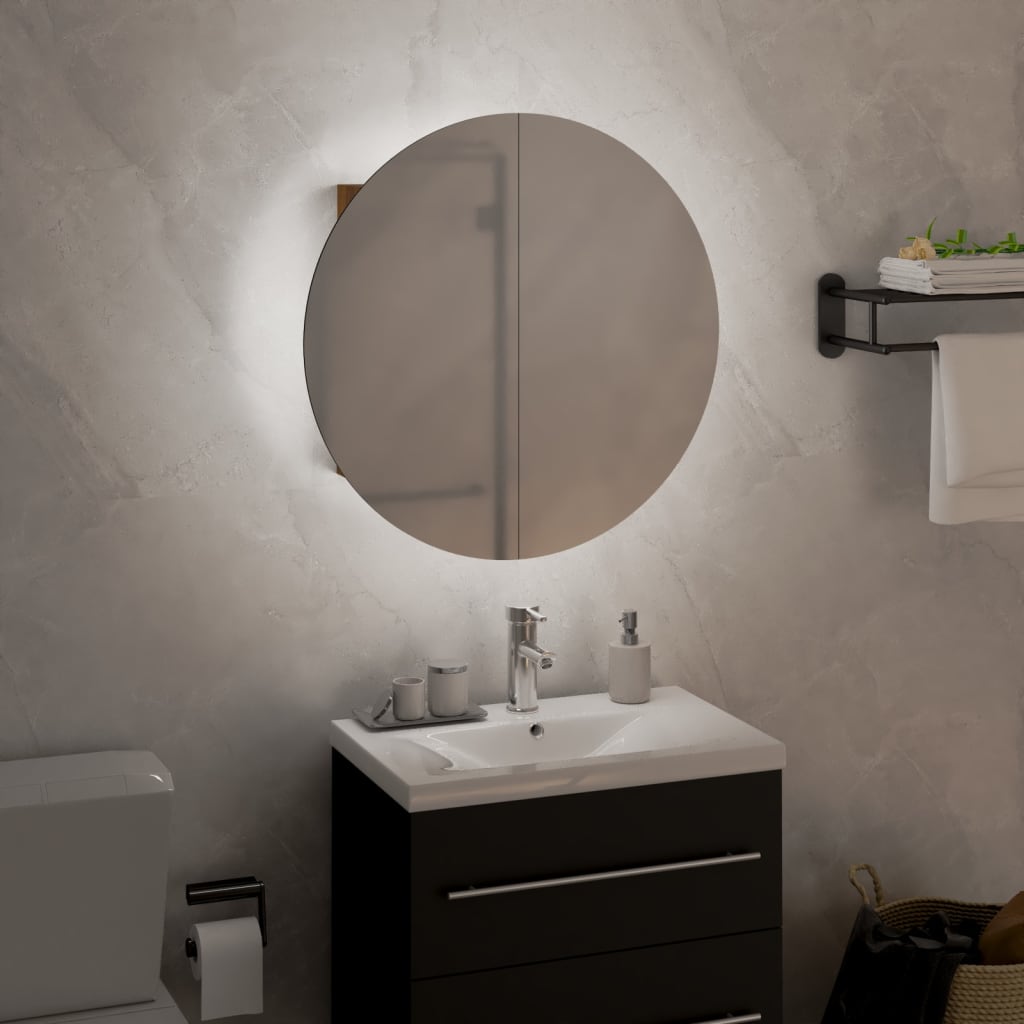 vidaXL Badezimmerschrank mit Rundem Spiegel & LED Eichen-Optik