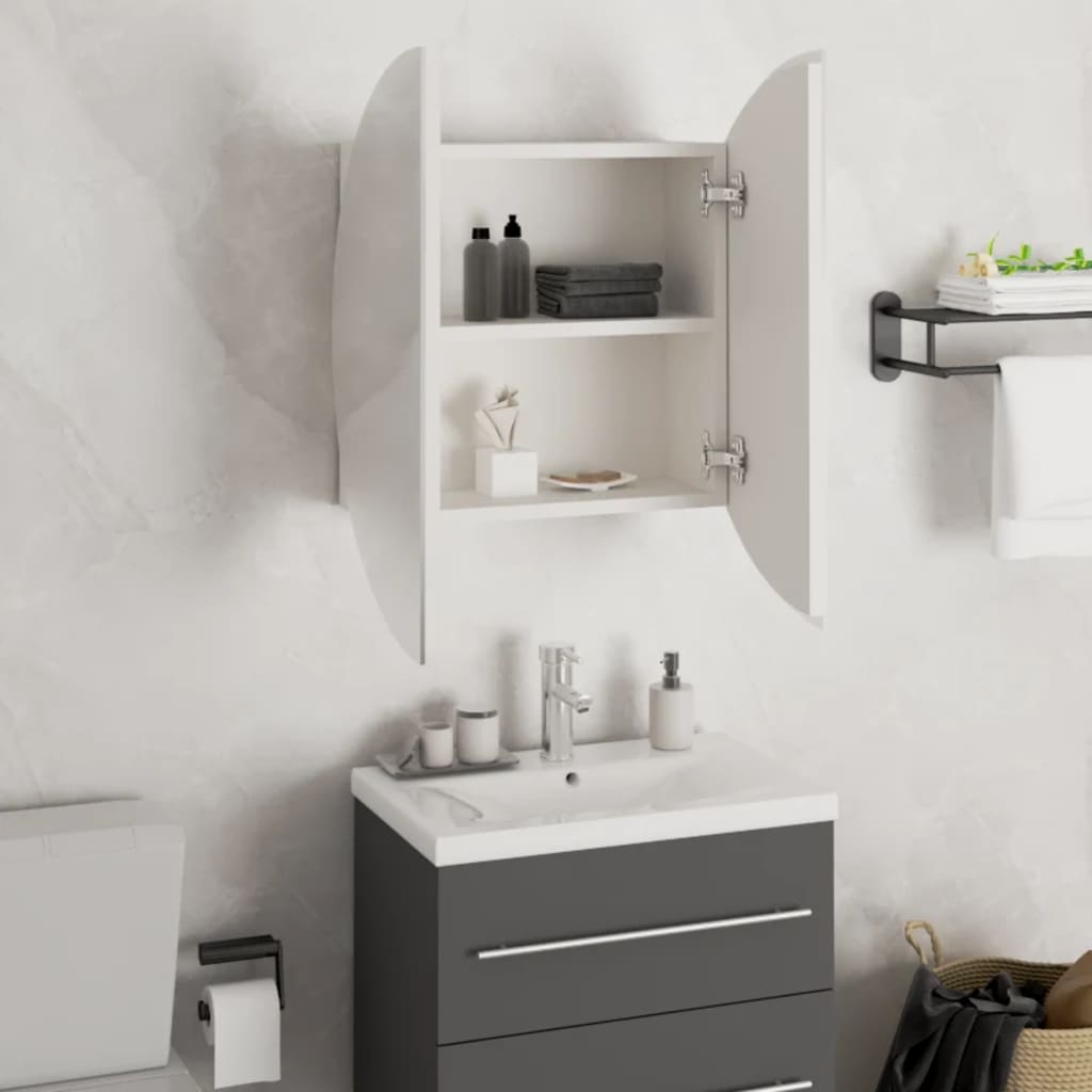 vidaXL Badezimmerschrank mit Rundem Spiegel & LED Weiß 47x47x17,5 cm