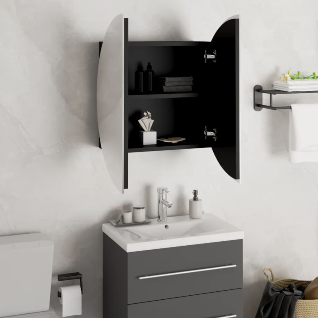 vidaXL Badezimmerschrank mit Rundem Spiegel & LED Schwarz 47x47x17,5cm