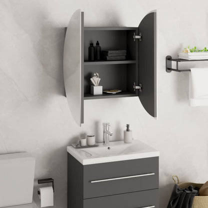 vidaXL Badezimmerschrank mit Rundem Spiegel & LED Grau 47x47x17,5 cm