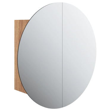 vidaXL Badezimmerschrank mit Rundem Spiegel & LED Eichen-Optik