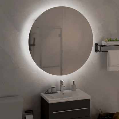 vidaXL Badezimmerschrank mit Rundem Spiegel & LED Weiß 54x54x17,5 cm