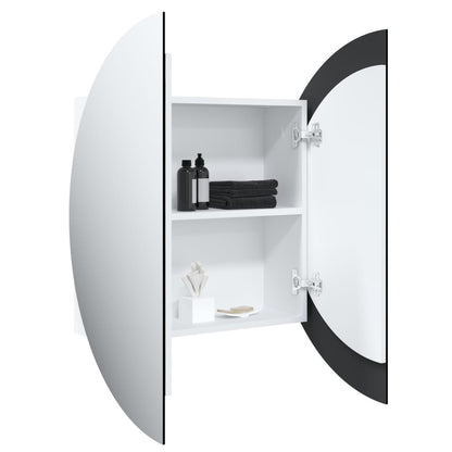 vidaXL Badezimmerschrank mit Rundem Spiegel & LED Weiß 54x54x17,5 cm