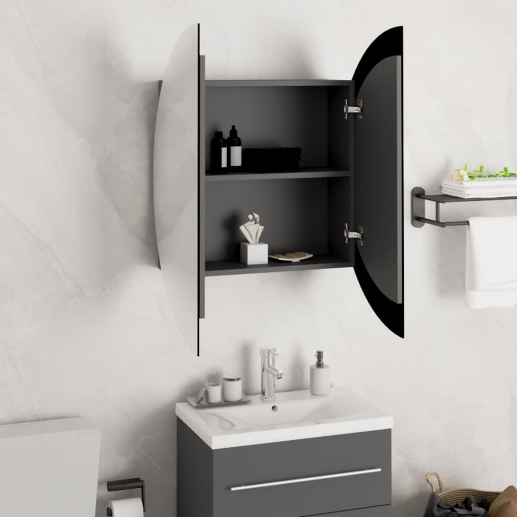 vidaXL Badezimmerschrank mit Rundem Spiegel & LED Grau 54x54x17,5 cm