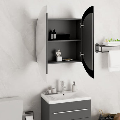 vidaXL Badezimmerschrank mit Rundem Spiegel & LED Grau 54x54x17,5 cm