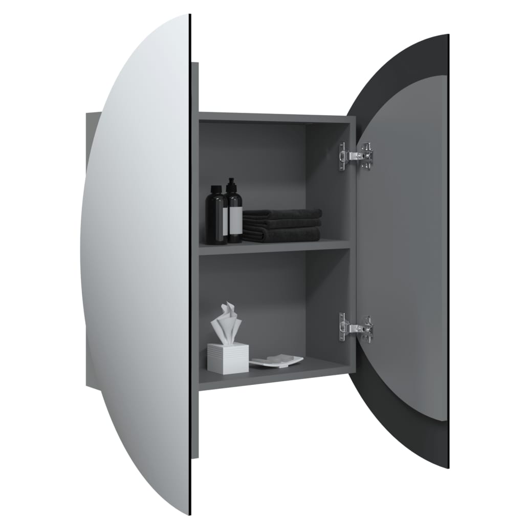 vidaXL Badezimmerschrank mit Rundem Spiegel & LED Grau 54x54x17,5 cm
