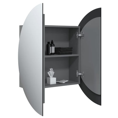 vidaXL Badezimmerschrank mit Rundem Spiegel & LED Grau 54x54x17,5 cm