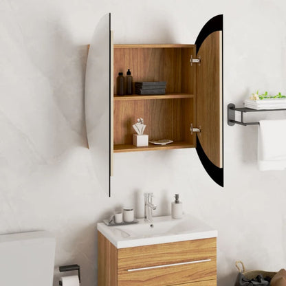 vidaXL Badezimmerschrank mit Rundem Spiegel & LED Eichen-Optik
