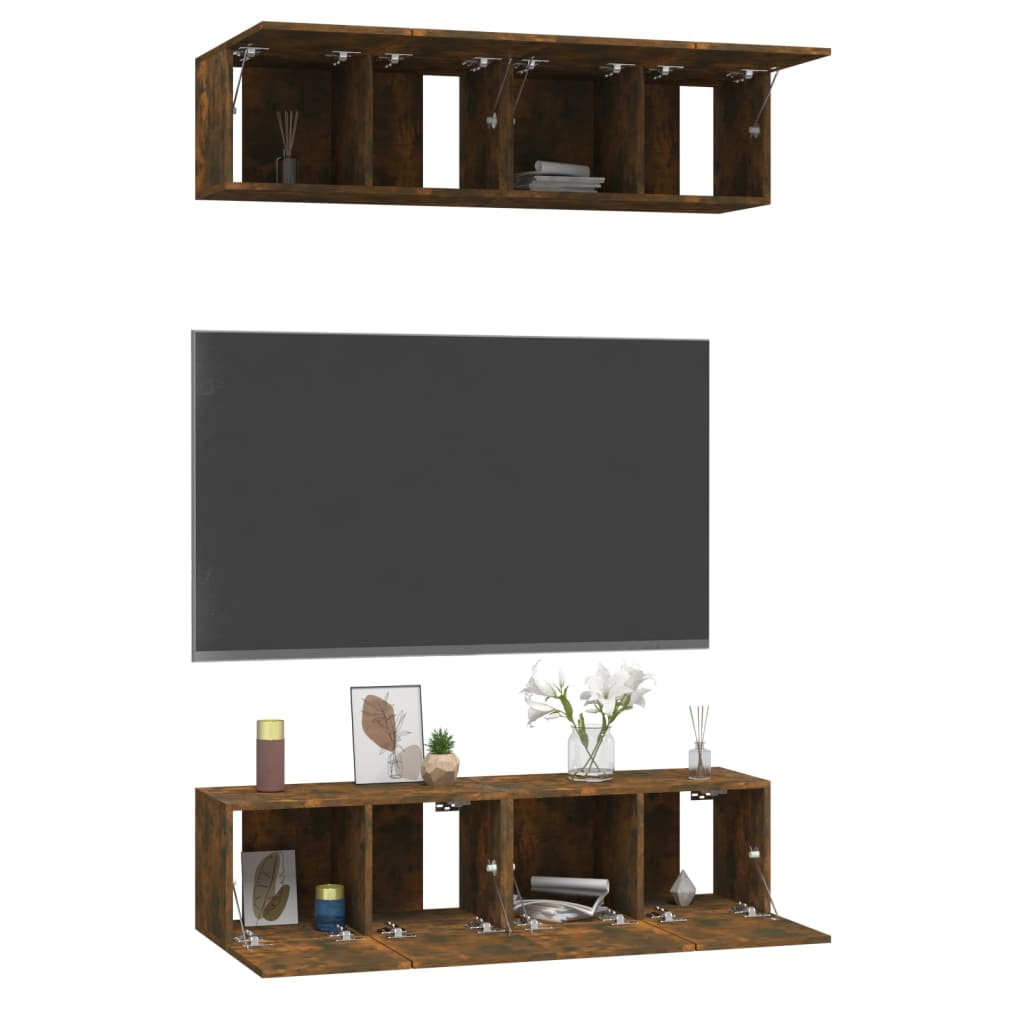 vidaXL Meubles TV muraux 4 pcs Chêne fumé 60x30x30 cm Bois d'ingénierie