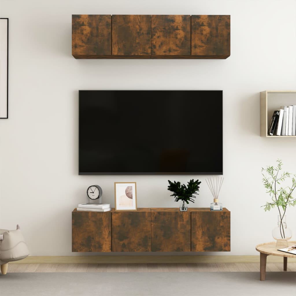 vidaXL Meubles TV muraux 4 pcs Chêne fumé 60x30x30 cm Bois d'ingénierie