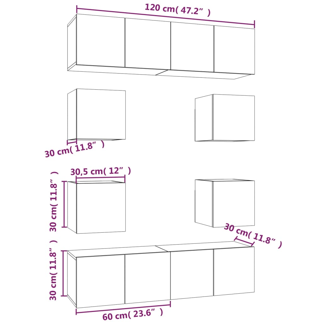 vidaXL Ensemble de meubles TV 8 pcs Gris Sonoma Aggloméré