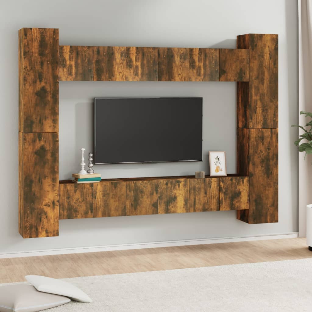 vidaXL Meuble TV 10 pcs Aggloméré Chêne fumé