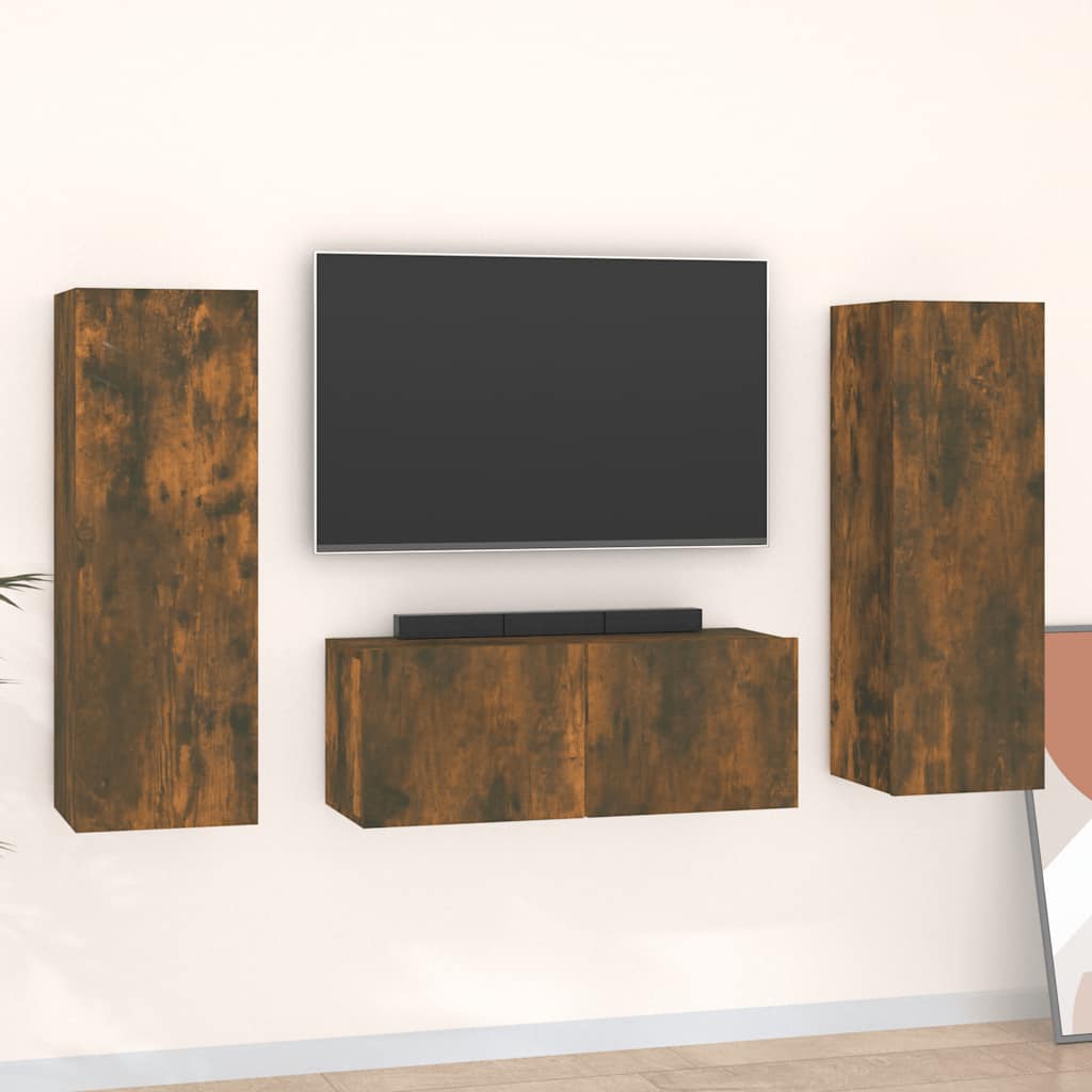vidaXL Meuble TV 3 pcs Chêne fumé Bois d'ingénierie
