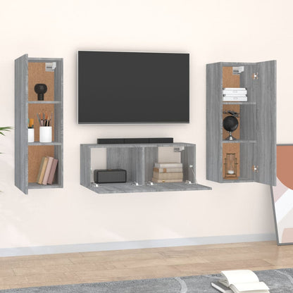 vidaXL Meuble TV 3 pcs Gris Sonoma Aggloméré