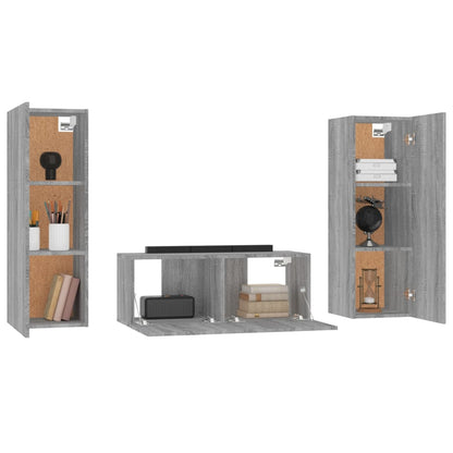 vidaXL Meuble TV 3 pcs Gris Sonoma Aggloméré