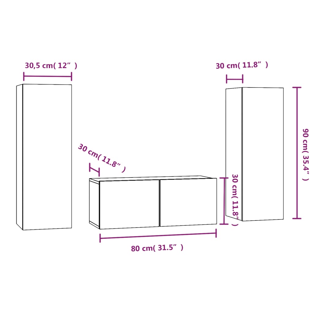vidaXL Meuble TV 3 pcs Gris Sonoma Aggloméré