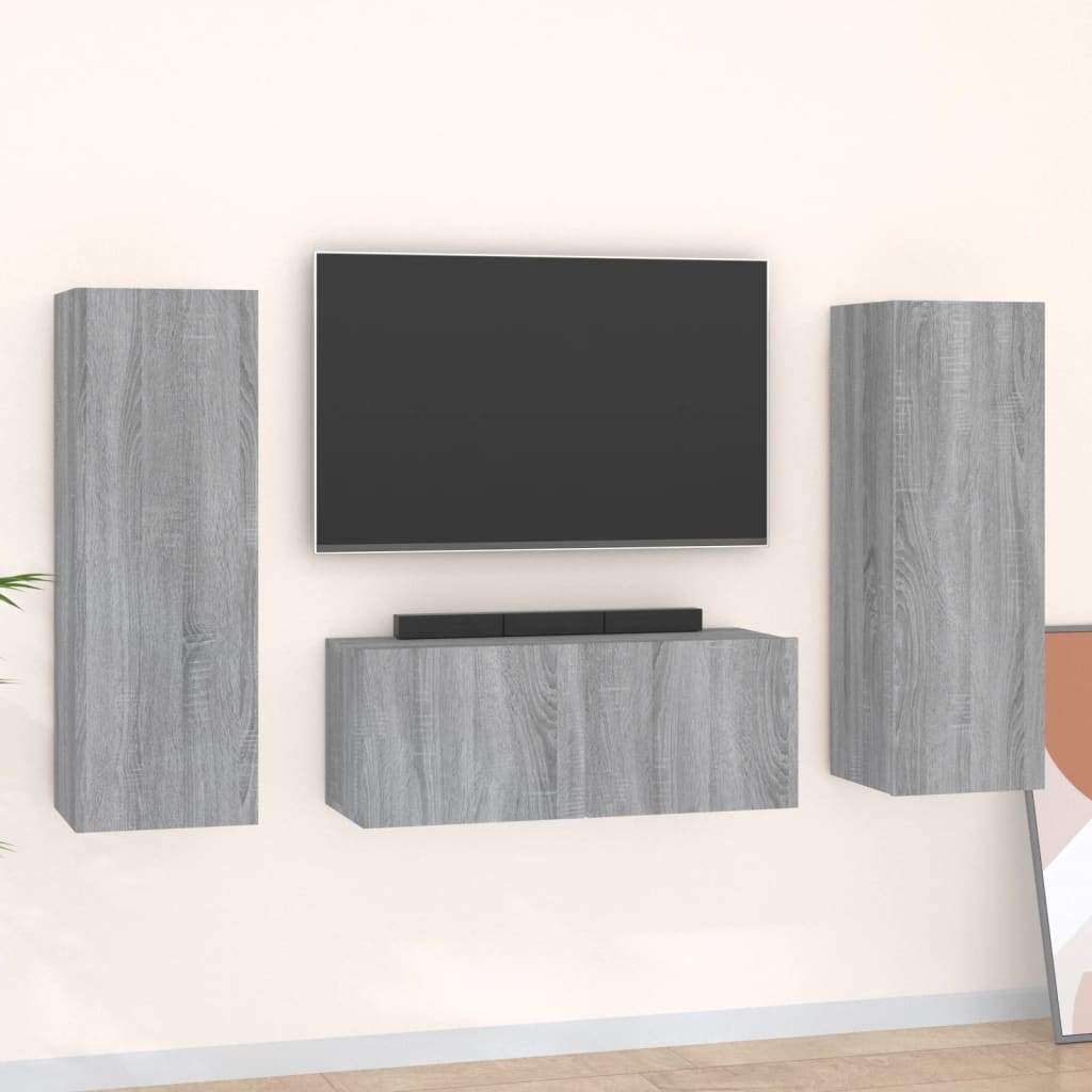 vidaXL Meuble TV 3 pcs Gris Sonoma Aggloméré