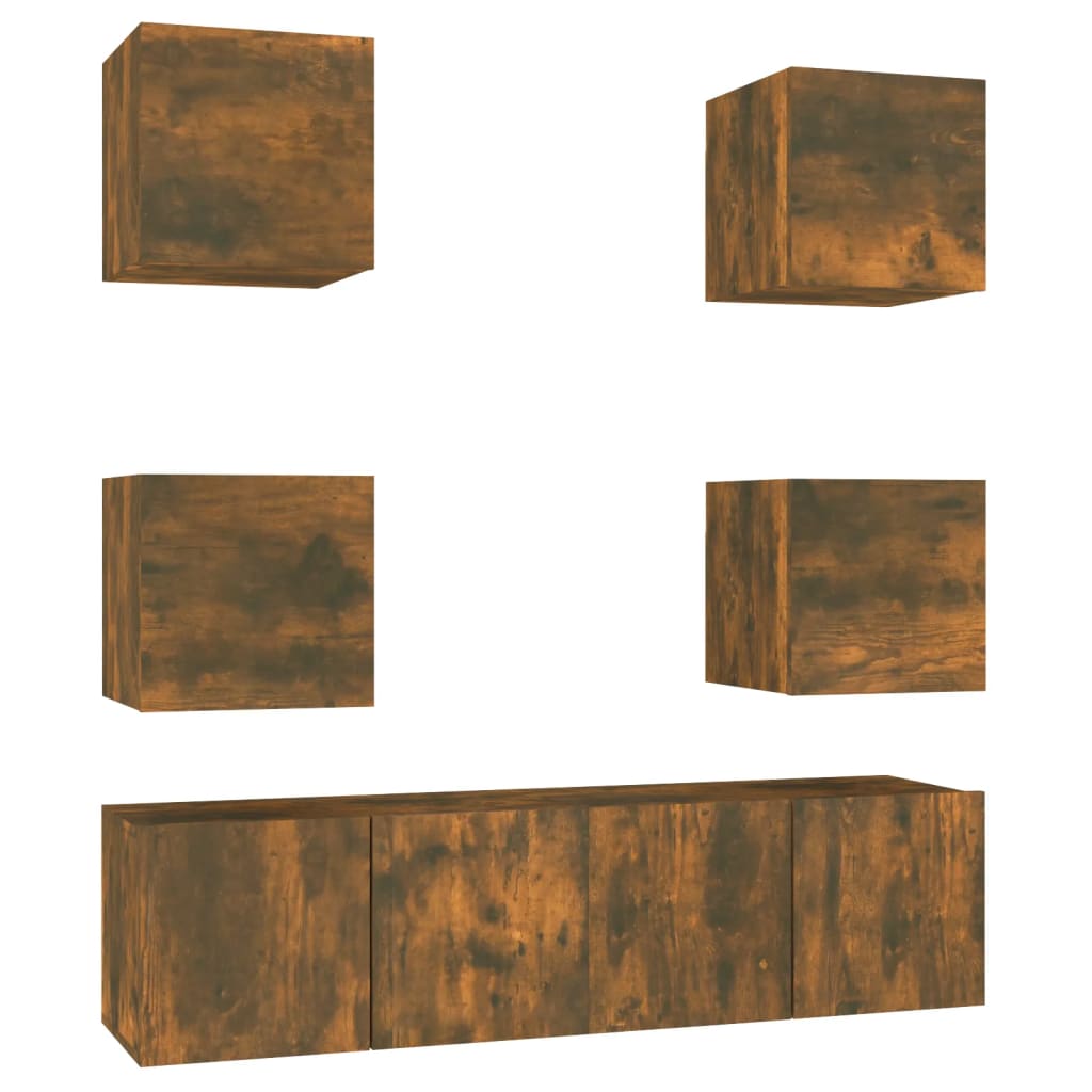 vidaXL Meuble TV, 6 pcs, Chêne fumé, Bois d'ingénierie